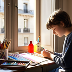 **

> A young student in a Parisian apartment, looking relieved and focused on their art supplies. Sunlight streams through the window. Emphasize the feeling of financial relief and the ability to focus on studies.

**