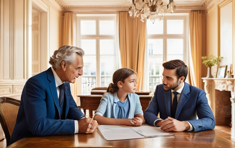 상속재산 분할과 세금 - **Prompt:** A multi-generational French family, consisting of a visibly warm elderly couple (grandpa...