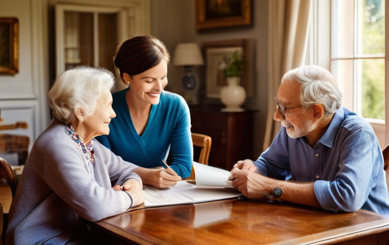 부동산 상속 분쟁과 세금 - **Prompt 1: Serene Family Legacy Discussion**
"A heartwarming scene depicting an elderly couple ...