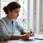 근로소득 간이세액표 - **Prompt:** A young, diverse French woman in her late 20s, comfortably dressed in a stylish yet mode...