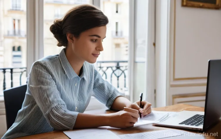 근로소득 간이세액표 - **Prompt:** A young, diverse French woman in her late 20s, comfortably dressed in a stylish yet mode...