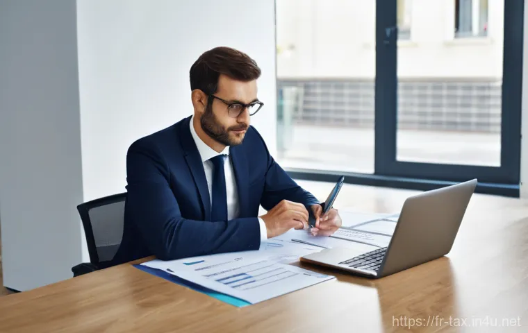 부가가치세 계산 방법 - **Prompt 1: Focused French Entrepreneur Managing VAT**
    "A portrait of a focused, professional Fr...