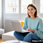 세금 계산 자동화 서비스 - **Prompt:** A young French woman in her late 20s, with a relaxed and joyful expression, sitting comf...