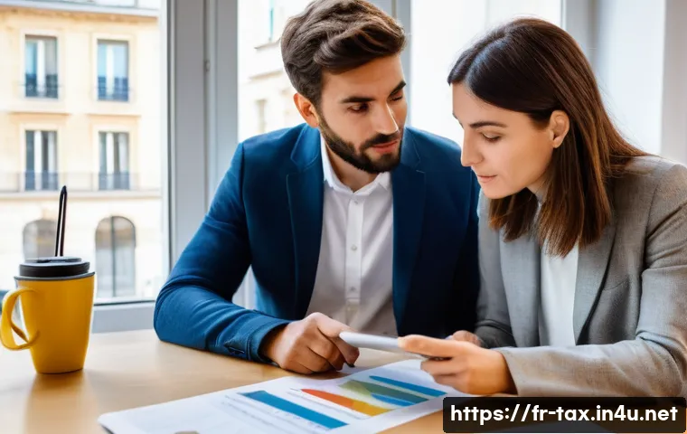 지방세와 국세의 차이 - **Prompt:** A young, diverse French couple in their late 20s to early 30s, dressed in smart casual a...